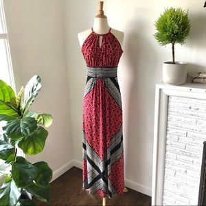 Maggy London Red and Black Maxi Dress